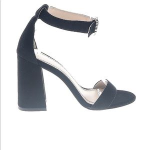 Maje Black Suede Block Heel Ankle Strap Sandals